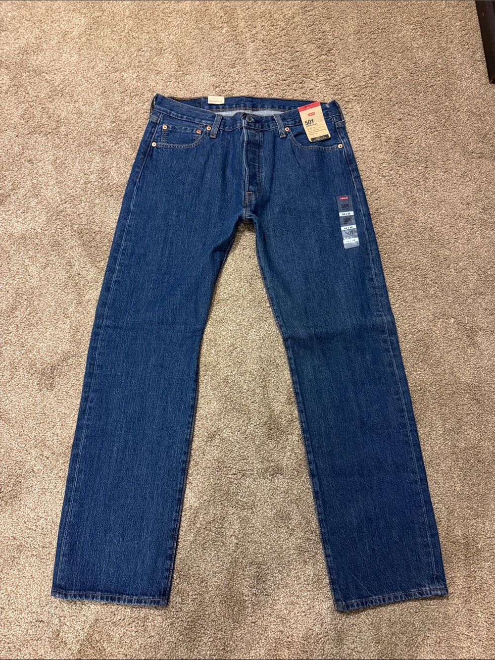 Mens Levis 501 Dark Blue Straight Leg Jeans,  Sz 34/32 NWT
